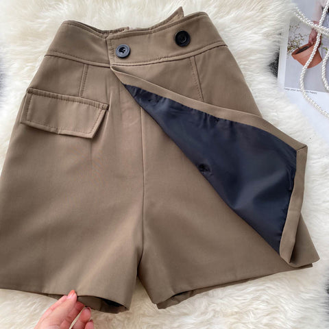 Double Breasted High Waist Fake Two-piece Culottes