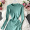 Drawstring Pleated Knitted Sweater Dress