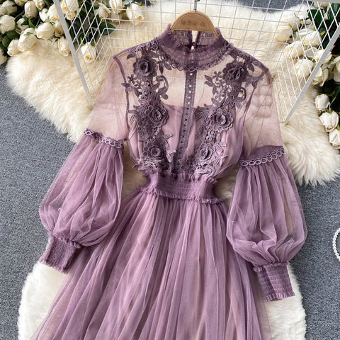 Embroidered Mesh Sleeve Sling Two-Piece Dress