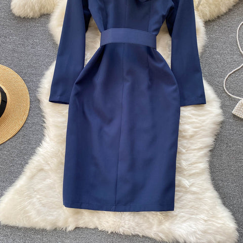 Blazer-collar Double-breasted Dress