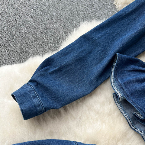 Doll Collar Jacket&Skirt Denim 2Pcs Set