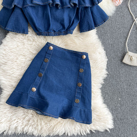 Flounces One-Shoulder Suit