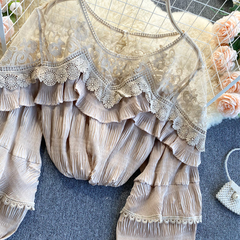 See-through Mesh Patchwork Chiffon Blouse
