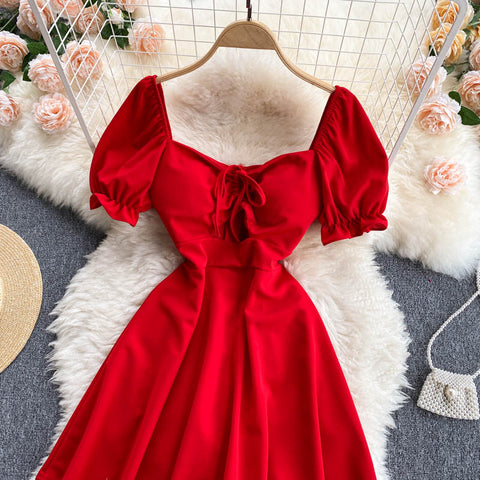 Drawstring Puff Sleeve Dress