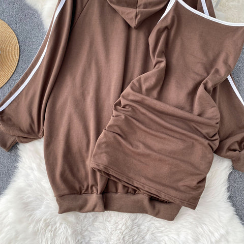 Striped Hoodie&Dress Sportswear 2Pcs