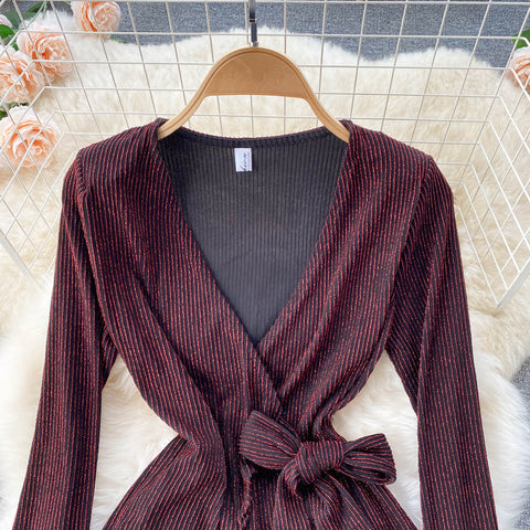 Pit-striped Lace-up Cardigan&Trousers 2Pcs