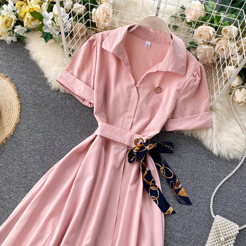 Irregular A-Line Belted Waist Dress