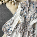 Vintage V-neck Slit-hem Printed Dress