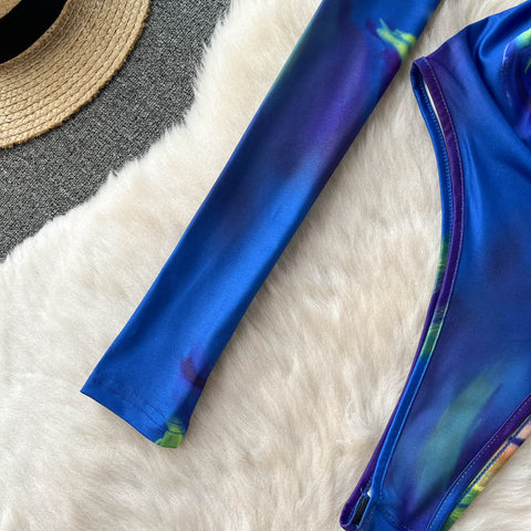 Tie-dye Lace-up Long-sleeved Jumpsuit