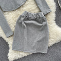 Vintage Hooded Top&Skirt 2Pcs Set