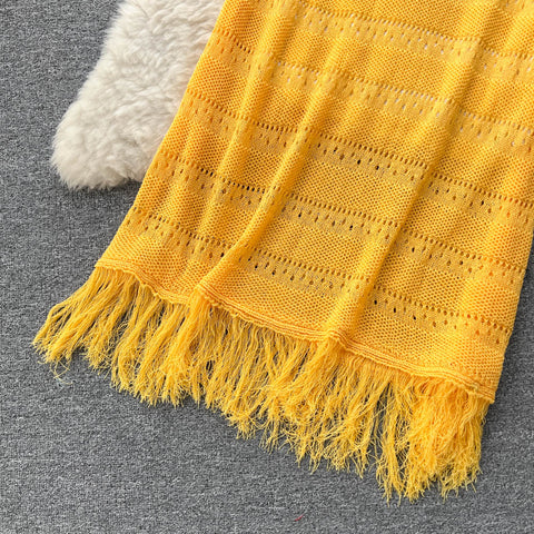 Tassel Camisole&Hip-wrapping Skirt 2Pcs
