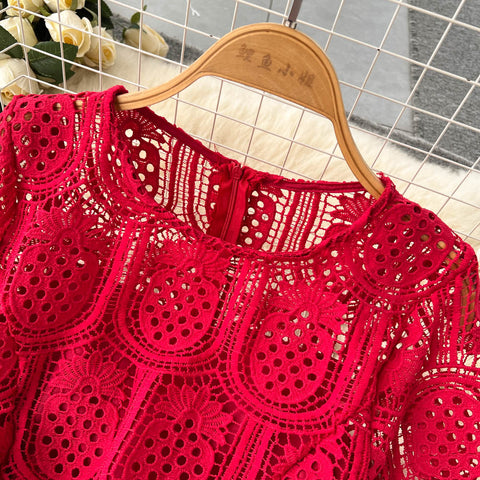 Crochet Lace Hollowed Long-sleeve Dress
