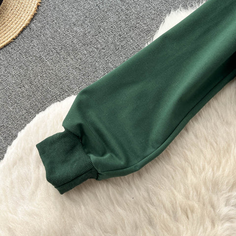 Printed Sweatshirt&Drawstring Sports Trousers