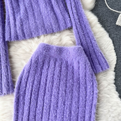 Short Sweater&High-waist Skirt 2Pcs