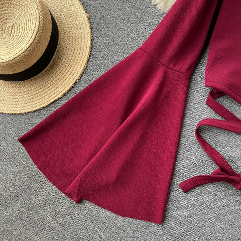 Drawstring V-neck Long-sleeve Top