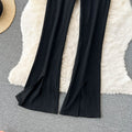 Solid Color Elasticated Split Opening Trousers