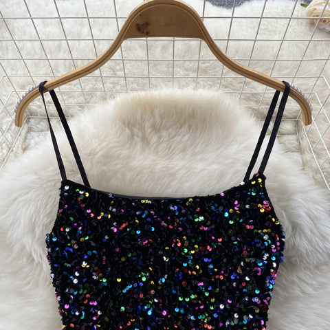 Chic Sequin Decorated Camisole&Skirt 2Pcs