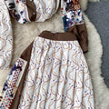 Printed Lapel Shirt&Pleated Skirt 2Pcs