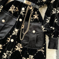 Gold Velvet Bear Print Lace-up Jacket