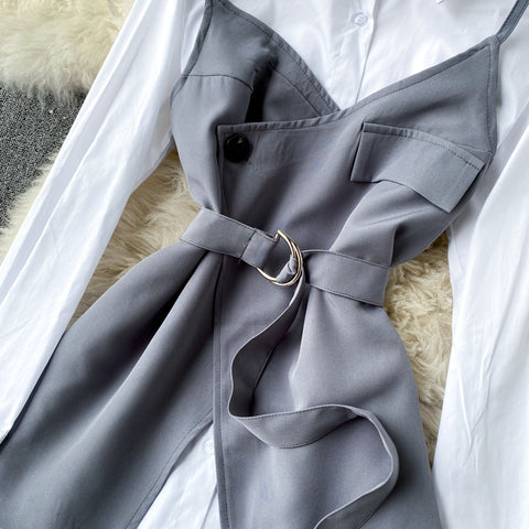 White Shirt&Camisole Overlay 2Pcs Set