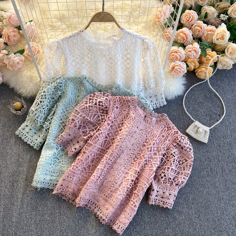 Hollow Lace Mesh Top