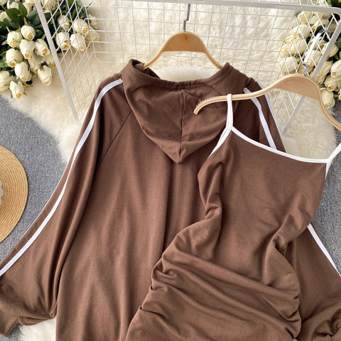 Striped Hoodie&Dress Sportswear 2Pcs