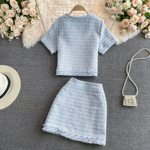 Tweed Top & High Waist Skirt Two-Piece Set