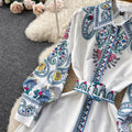 Ethnic Style High-waist Lapeled Maxi Dress