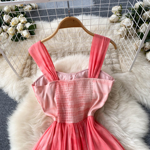 Gradient Pink Swoosh Halter Dress