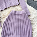 V-neck Cardigan&Pleated Fishtail Skirt 2Pcs