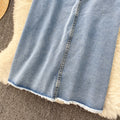 Vintage Fur-trimmed Single-breasted Denim Skirt