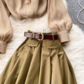Vintage Khaki Shirt&Pleated Skirt