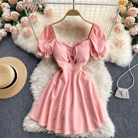 Drawstring Puff Sleeve Dress