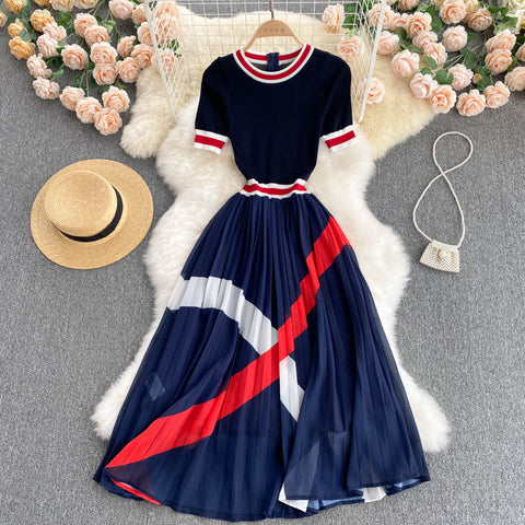 Knitted Striped Chiffon Dress