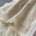 Mesh Embroidered Top&Buttoned Skirt 2Pcs