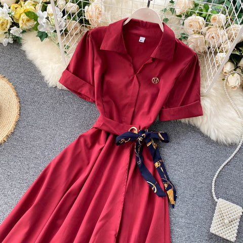 Irregular A-Line Belted Waist Dress
