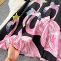 Black Knitwear&Printed Skirt 2Pcs Set