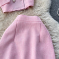 Color Blocking Lapel Blazer&Skirt 2Pcs