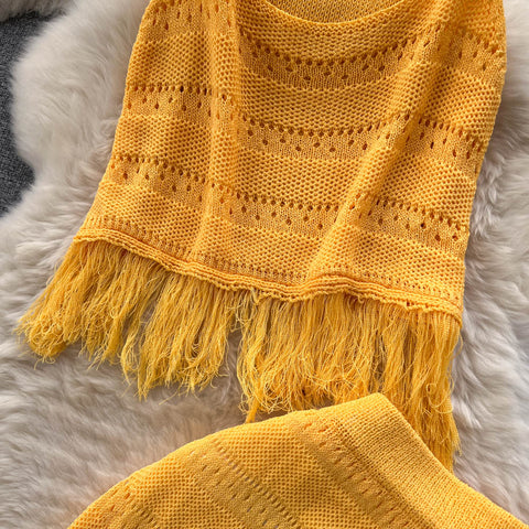 Tassel Camisole&Hip-wrapping Skirt 2Pcs