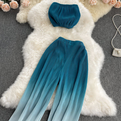 Two-piece Tube Top Gradation Wide-leg Pants
