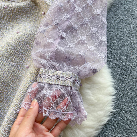 Beaded Embroidered Mesh Bow Dress