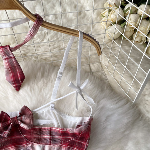 Plaid Crossover Tank Top&Pleated Skirt Set