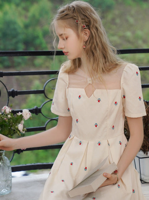 Tulip Embroidered Mesh Bow Dress