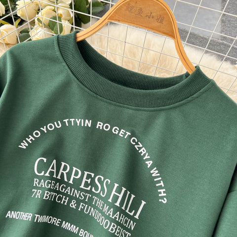 Printed Sweatshirt&Drawstring Sports Trousers