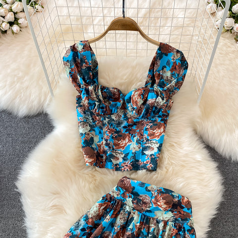 Floral Skirt Two-Piece Short Jacket