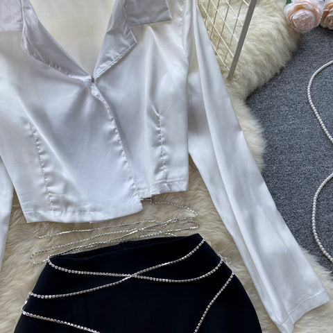 White Shirt&Black Skirt 2Pcs Set