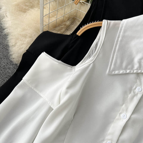 Niche Shoulder-hollowed Plain Shirt