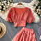 Two-piece Puff Sleeve Short Top And Skirt
