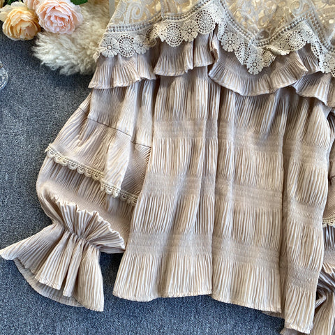 See-through Mesh Patchwork Chiffon Blouse