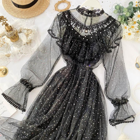 Ruffled Sequins And Beaded Mesh Dress